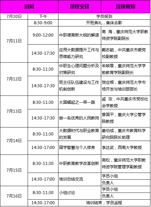 二,课程表